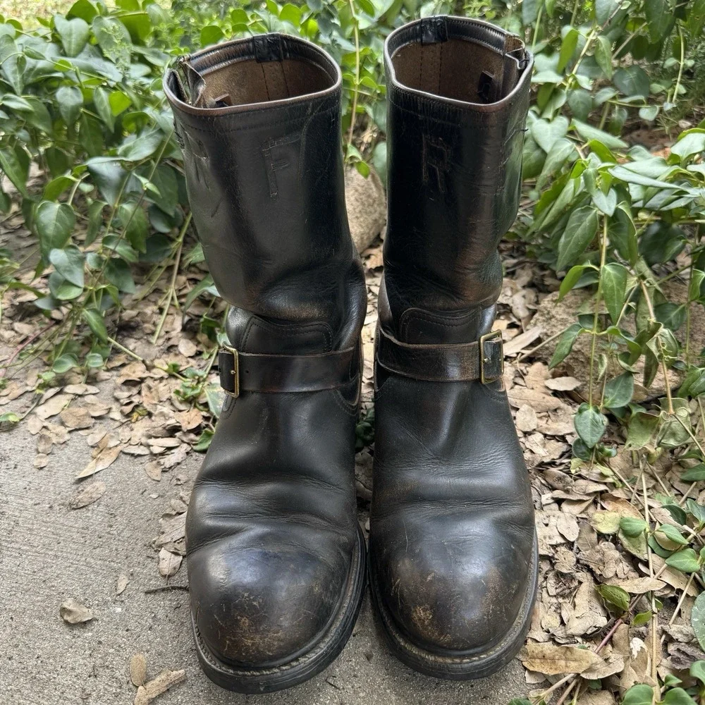 Vintage Hy-Test Engineer Boots 10.5 Biker Black Leather Brass Hardware 50s 60s